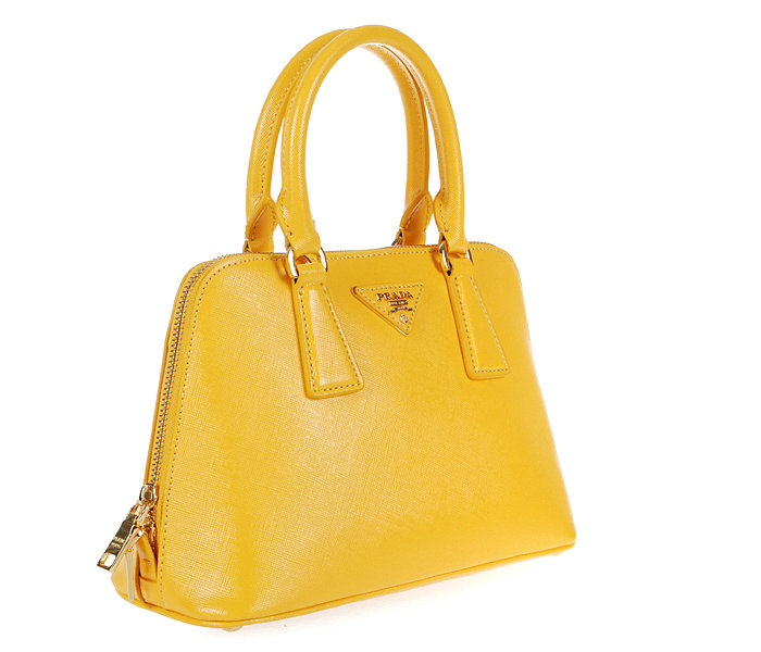 2014 Prada Shiny Saffiano Leather Two Handle Bag BL0838 yellow for sale